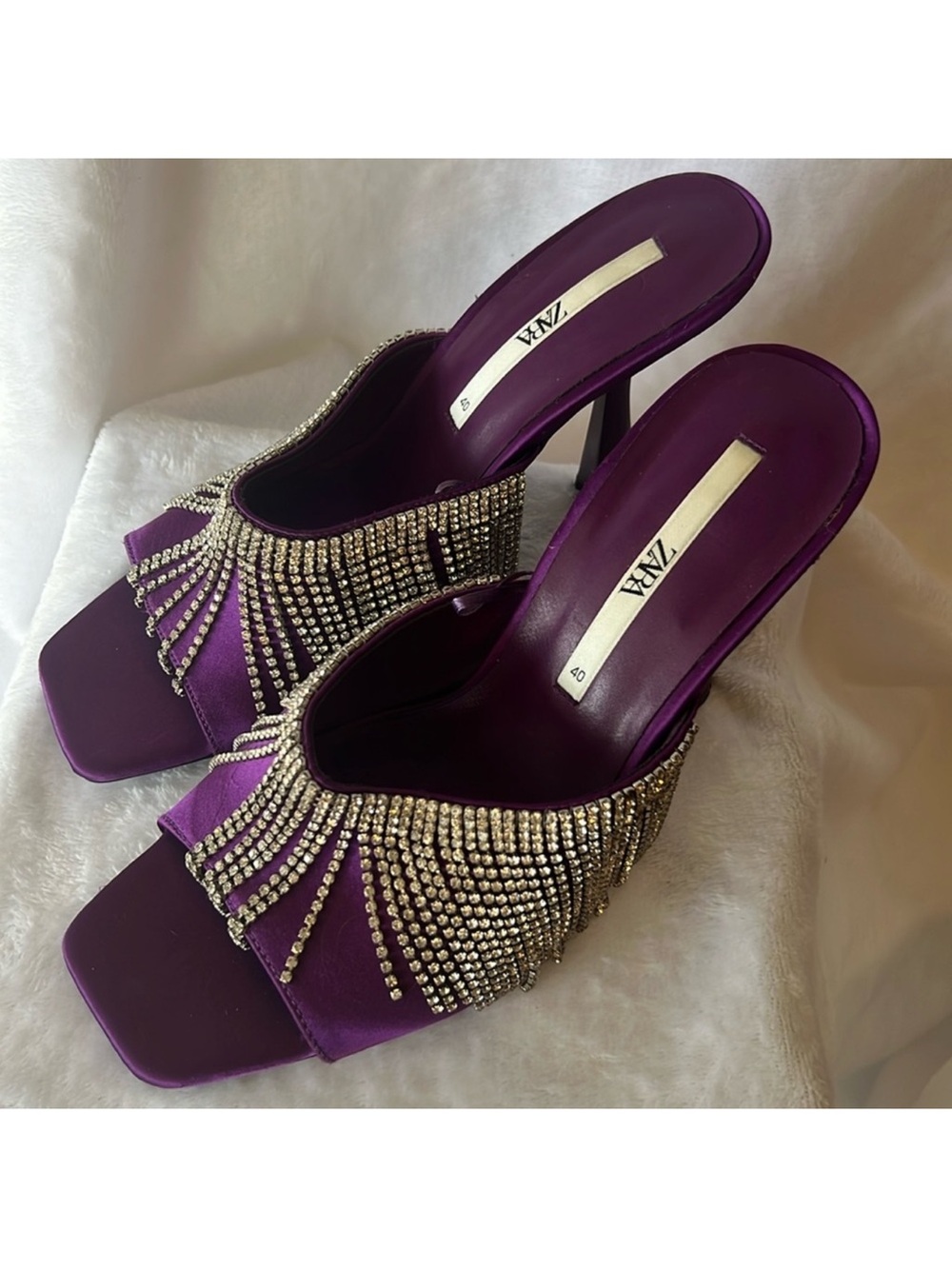 Zara Purple Satin Rhinestone Heels